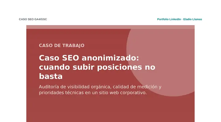 Portada del caso SEO anonimizado sobre medición GA4 y Search Console